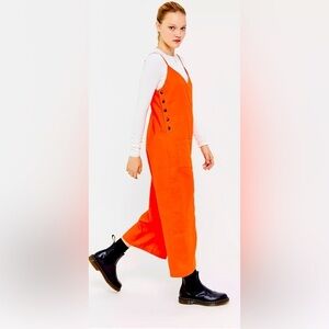 🔥NEW🔥 Urban Outfitters by Lost+Wander Papaya Soft Linen Button Side Jumpsuit LG